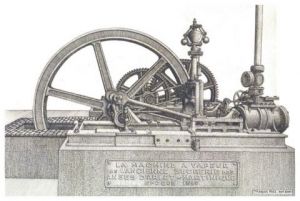 Dessin de Francois MOLL: Machine à vapeur de l'ancienne sucrerie des Anses d'Arlet - Martinique