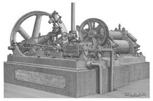 Dessin de Francois MOLL: Machine à vapeur & moulins - Parc de la distillerie Saint James - Sainte Marie -