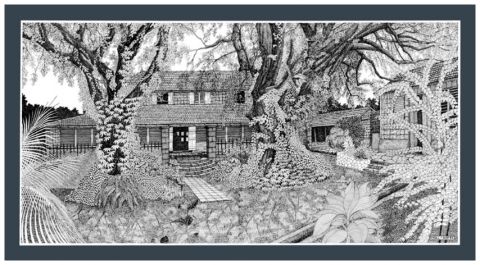 17 - Habitation Clément (coté cour) - François - Martinique - Dessin - Francois MOLL 17 - Habitation Clément (coté cour) - François - Martinique - Dessin - Francois MOLL