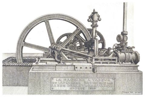 Machine à vapeur de l'ancienne sucrerie des Anses d'Arlet - Martinique - Dessin - Francois MOLL