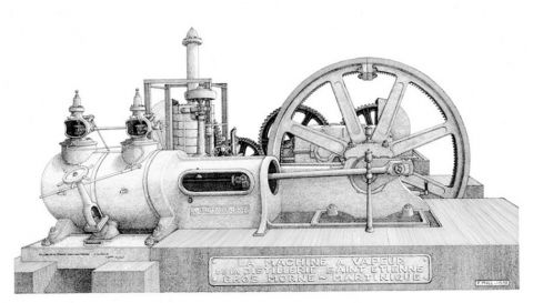 Machine à vapeur de la distillerie Saint Etienne (2) - Gros Morne - Martinique - Dessin - Francois MOLL