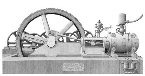 Machine à vapeur de la distillerie Hardy - Tartane - Trinité - Martinique - Dessin - Francois MOLL