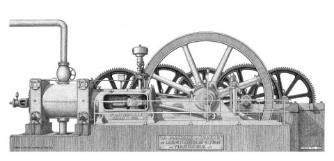 Machine à vapeur de la distillerie du Simon - François - Martinique - Dessin - Francois MOLL