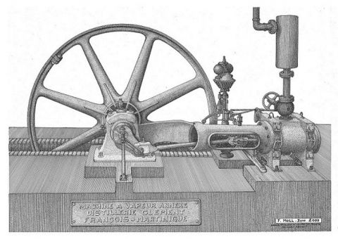Machine à vapeur annexe de la distillerie Clément - François - Martinique - Dessin - Francois MOLL