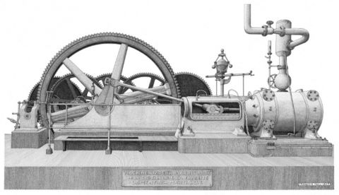 Machine à vapeur de la distillerie La Favorite - Lamentin - Martinique - Dessin - Francois MOLL