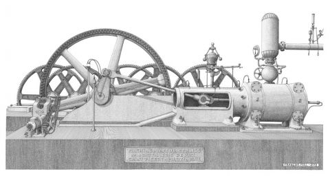 Machine à vapeur de la distillerie Depaz - Saint Pierre - Martinique - Dessin - Francois MOLL