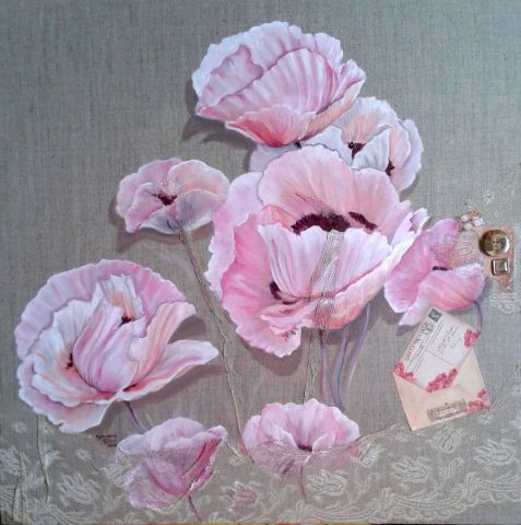 Pavots roses - la missive - Peinture - Sylviane PETIT