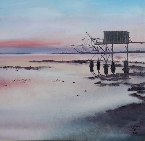 Carrelet - coucher de soleil - Peinture - Sylviane PETIT