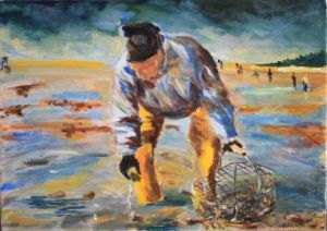 Peinture de bianciotto: le ramasseur d'huitres