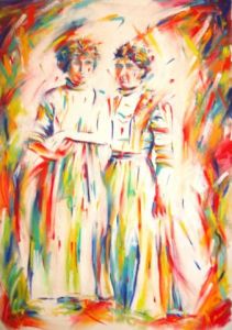 Peinture de FREDERIQUE NALPAS: Nadia et Lili Boulanger en robe