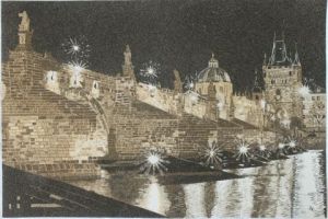 Oeuvre de VISNA: PRAHA - Le Pont Charles la nuit