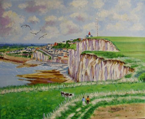 AUL-ONIVAL -Vue du haut des falaises - Peinture - alain dervillez