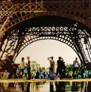 Peinture de CLOTILDE NADEL: coucher de soleil sur tour Eiffelk