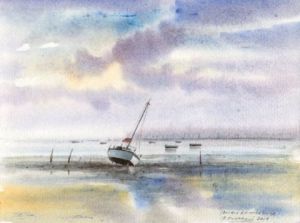 Peinture de Bek Aquarelle: Barque sur la plage à Marée basse 2019