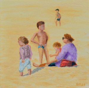 Peinture de christian riado: mamie et ses trois petits enfants
