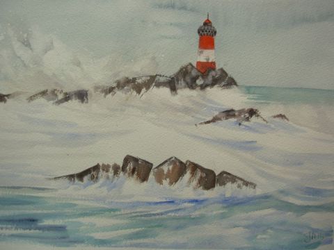 phare dans la tempête - Peinture - Jacques Masclet 