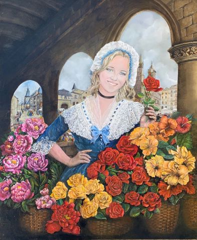 La marchande de fleurs - Peinture - Jacques MONCHO