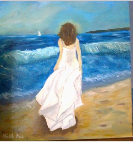 Mariée seule face à la mer, loin des écueils ! - Peinture - michou87