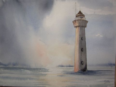 phare en mer - Peinture - Jacques Masclet 