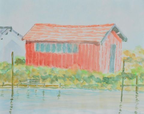 cabane rouge - Peinture - christian riado