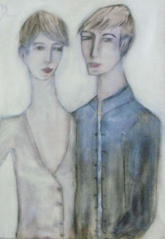 Jeunes amants - Peinture - Denise Louin-Lecoeur