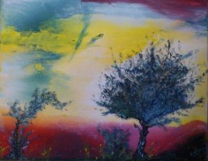Peinture de Christian Bligny: Du bleu dans les arbres