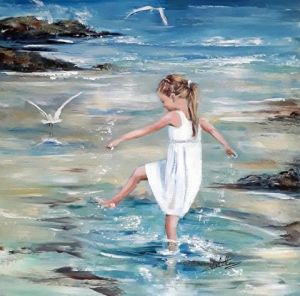Fille en bord de mer plage marée basse peinture petite fille | Etsy