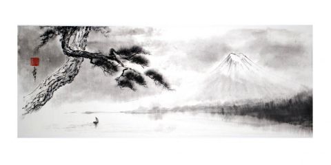 L'artiste encre-zen - au loin, le mont Fuji