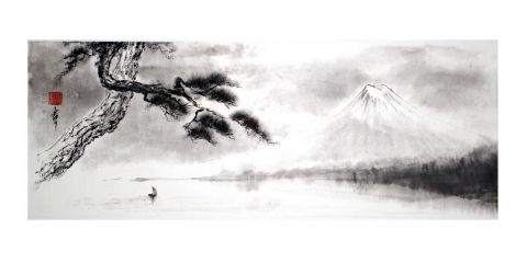 L'artiste encre-zen - au loin, le mont Fuji L'artiste encre-zen - au loin, le mont Fuji