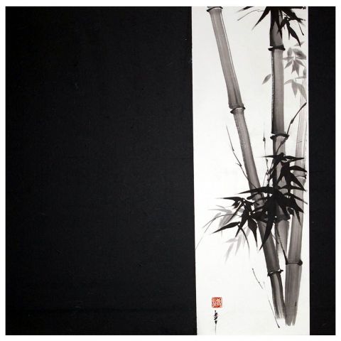 bambous décentrés - Peinture - encre-zen