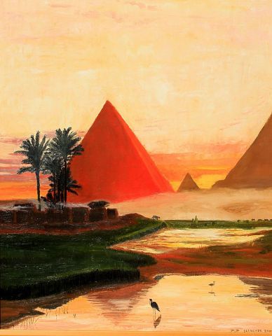 L'artiste P-P Blancher - Pyramides au couché de soleil