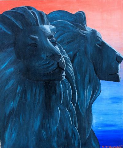 Deux lions gardiens - Peinture - P-P Blancher