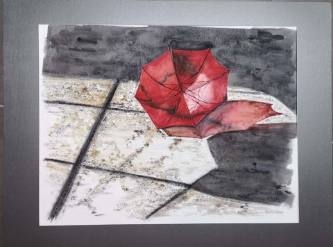 Le parapluie rouge - Peinture - Emmanuelle CHOCHILLON-SILVESTRE