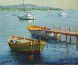 Peinture de marpielo: barques au ponton