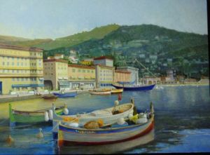 Peinture de marpielo: vue du port