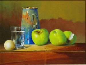 Peinture de marpielo: broc et pommes