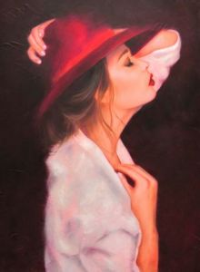 Peinture de MARTINE GREGOIRE: Le chapeau rouge 