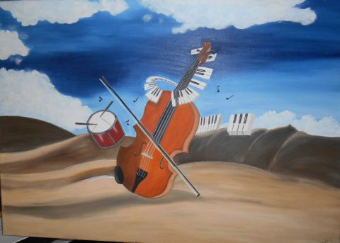 le violon dan s le désert - Peinture - isabelle dhondt