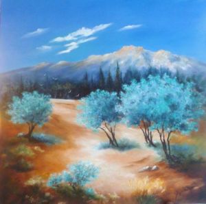 Peinture de LYN LENORMAND: Plaine aux oliviers