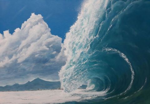 L'artiste David Quant peintures marines - tableau mer -   Déferlante (Acrylique sur Toile 46x61 cm)