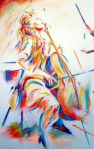Peinture de FREDERIQUE NALPAS: Violoncelliste 3 (personnage en mouvement)