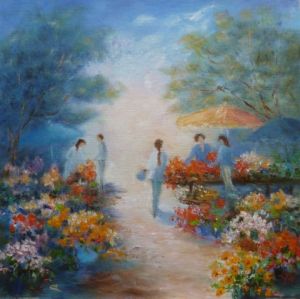 Peinture de LYN LENORMAND: Marché aux fleurs