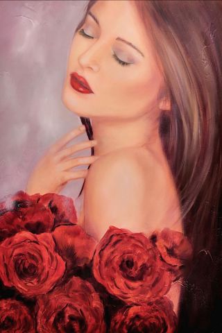 Les roses rouges - Peinture - MARTINE GREGOIRE