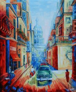 Peinture de Gerard SERVAIS: En flânant dans les rues de La Havane