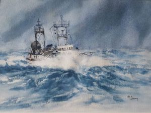 Peinture de MaryBraem: La Frégate météo FRANCE 1 en route pour La Rochelle