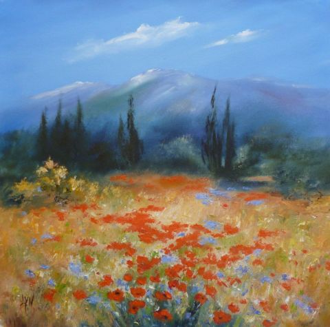 L'artiste LYN LENORMAND - Prairie aux coquelicots