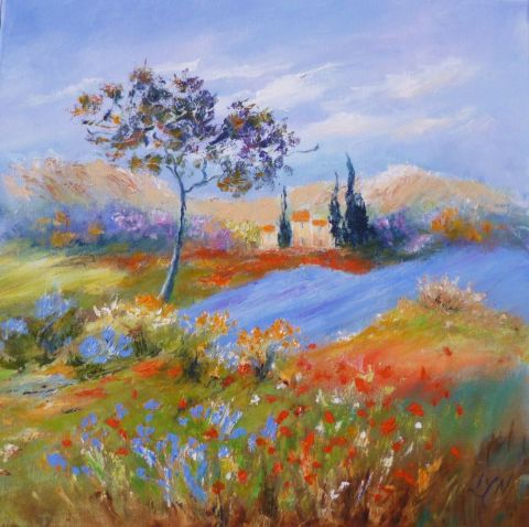Coteau en fleurs - Peinture - LYN LENORMAND