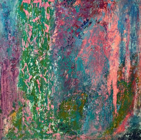 L'artiste jean pierre MALLET - Abstraction cascade en bleu rose