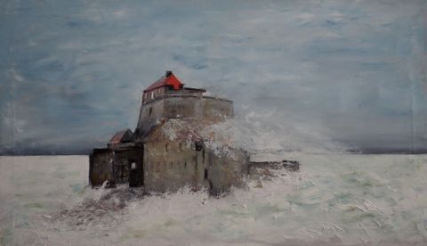 Fort d'Ambleteuse sous les vagues - Peinture - Jean-Pierre Henichart