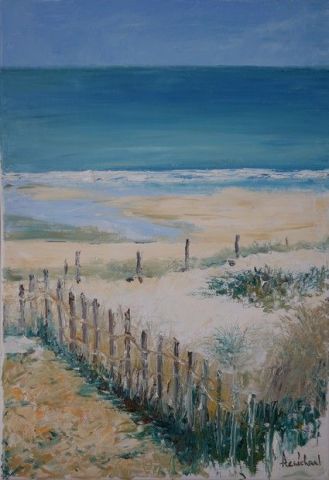Dunes et ganivelles à Stella - Peinture - Jean-Pierre Henichart